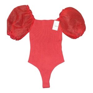 ASTR The Label Puff Sleeve Bodysuit Wine Red Knit Party Valentine’s Date Night S